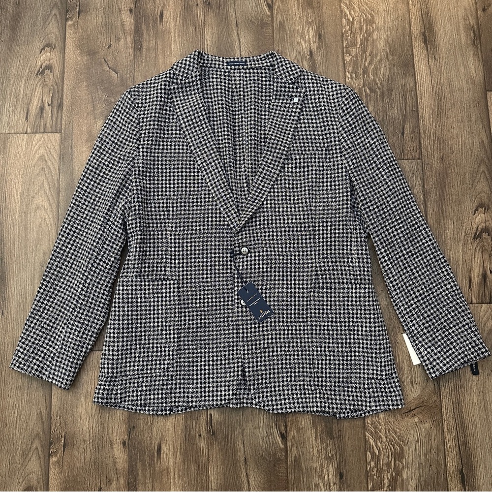 Stafford Classic Fit Sport Coat Blazer Jacket Sz 48R White Black With Navy Knit